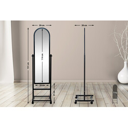 Elegant stående fuldkropsspejl med metalramme hjul og justerbar vinkel