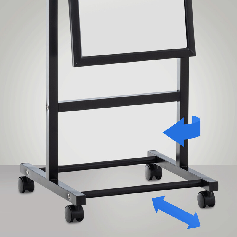 Elegant stående fuldkropsspejl med metalramme hjul og justerbar vinkel