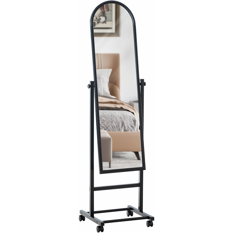 Elegant stående fuldkropsspejl med metalramme hjul og justerbar vinkel