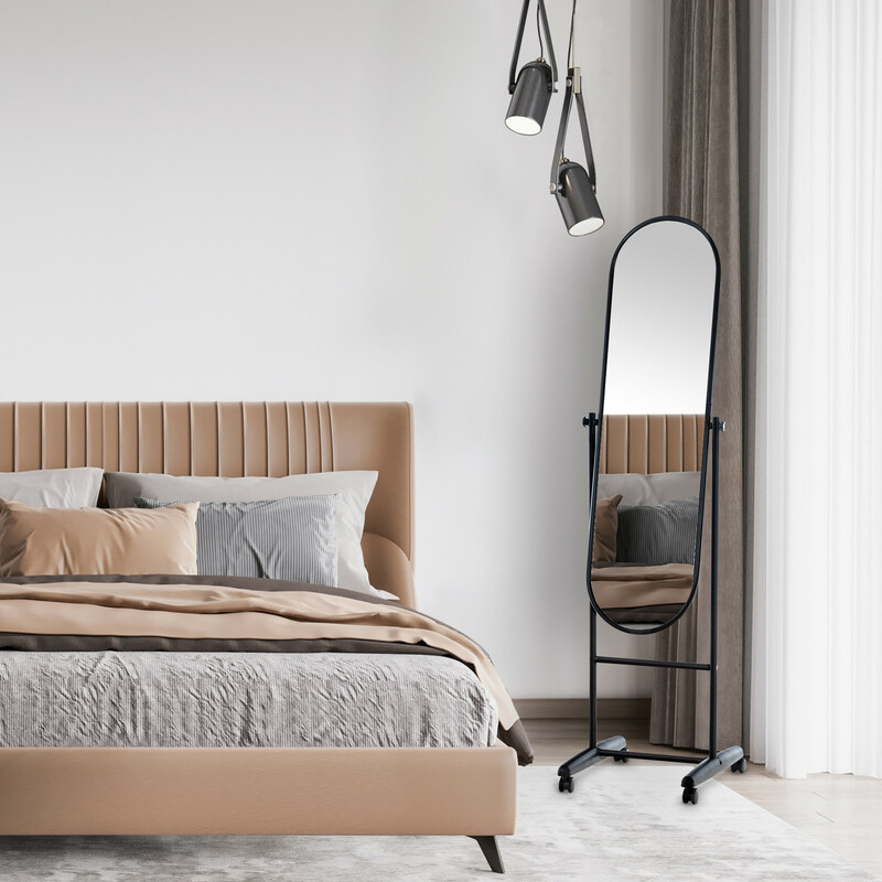 Ovalt spejl med metalramme på hjul 155 cm i flere farver