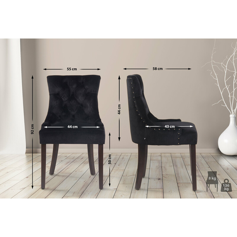 Elegant fløjlsovertræk spisestuestole sæt med fire stabile stole