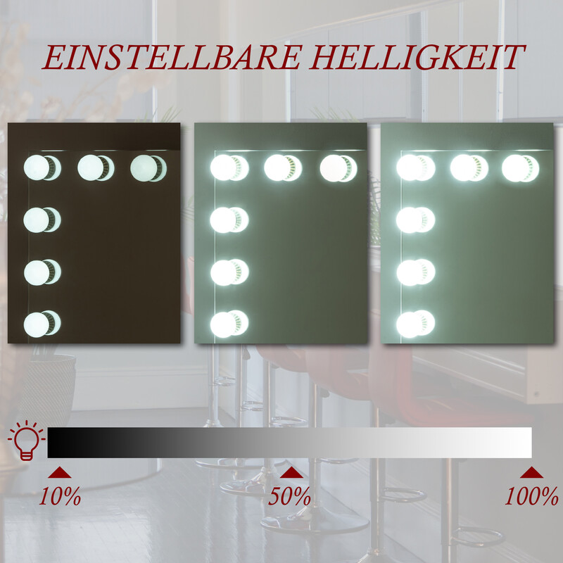 Stilfuldt makeup-spejl med LED-lys USB-lader og vægmontering til badeværelset