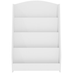 Tidløs børneværelsesbogreol med fire udstillingshylder lav højde trapezformet MDF