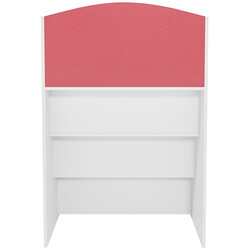 Tidløs børneværelsesbogreol med fire udstillingshylder lav højde trapezformet MDF