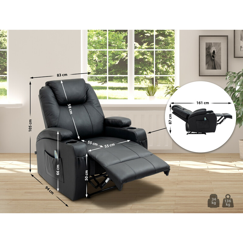 Galena lænestol med massage varme justerbart ryglæn løftbar fodstøtte