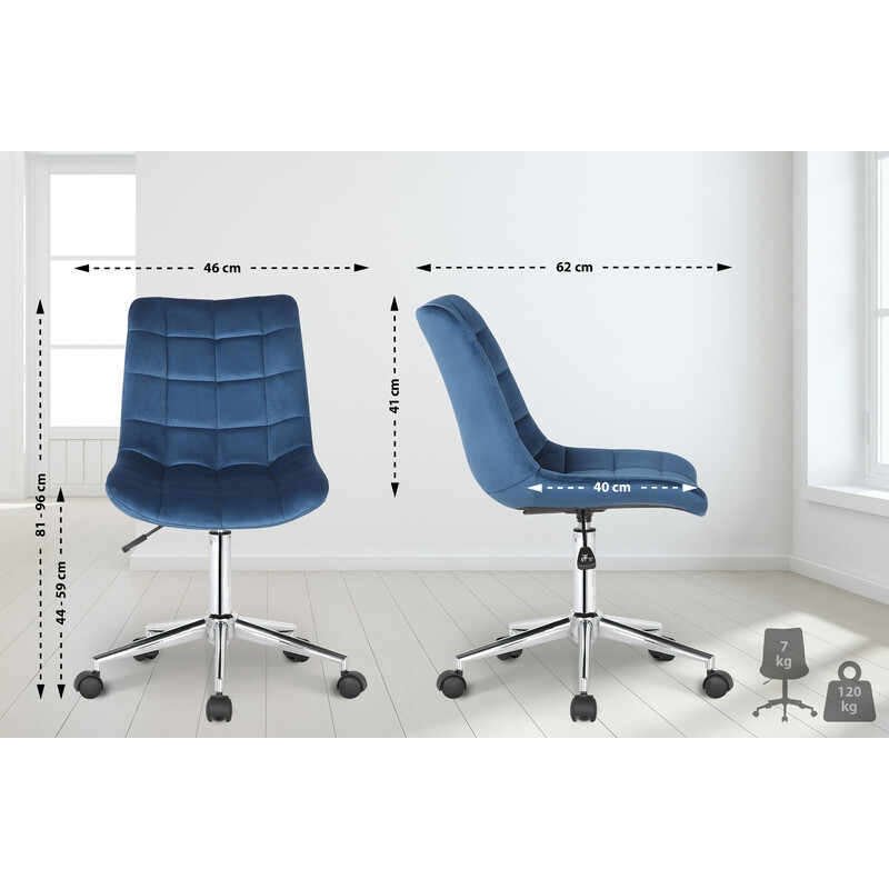 Elegant fløjls kontorstol med ergonomisk ryg højdejustering og kromramme