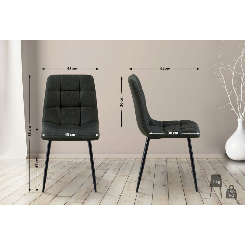 2 komfortable moderne spisestole med højt ryglæn og metalramme