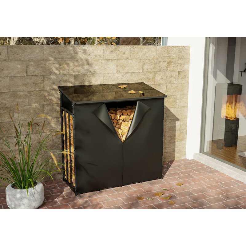 Robust brændeholder med beskyttelsesdække til udendørs brug i flere størrelser