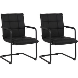 Sæt af to ægte læder spisestole med svajende metalramme