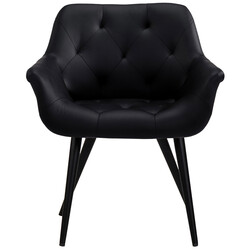 Moderne polstret spisestol med metalramme og armlæn i kunstlæder