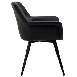 Moderne polstret spisestol med metalramme og armlæn i kunstlæder