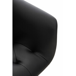 Moderne polstret spisestol med metalramme og armlæn i kunstlæder