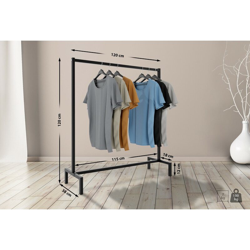 Melva industrielt tøjstativ loftstil pladsbesparende 120 cm 100 kg