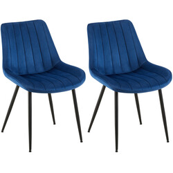 2 sorte fløjlsstole til spisestuen med polstret sæde og metalben