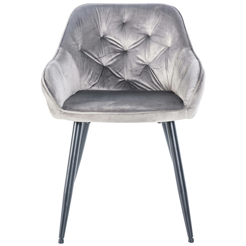 Elegant polstret spisestol med armlæn og metalstel