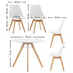 Rund spisegruppe med bord og fire stole i MDF og bambus