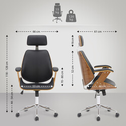 Ergonomisk Chicago kontorstol i kunstlæder med valnøddetræ og 360 grader rotation