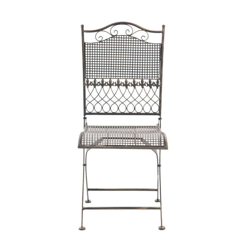 2 sammenklappelige jernhavestole med antikpatina og nostalgisk design