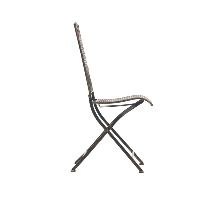 2 sammenklappelige jernhavestole med antikpatina og nostalgisk design