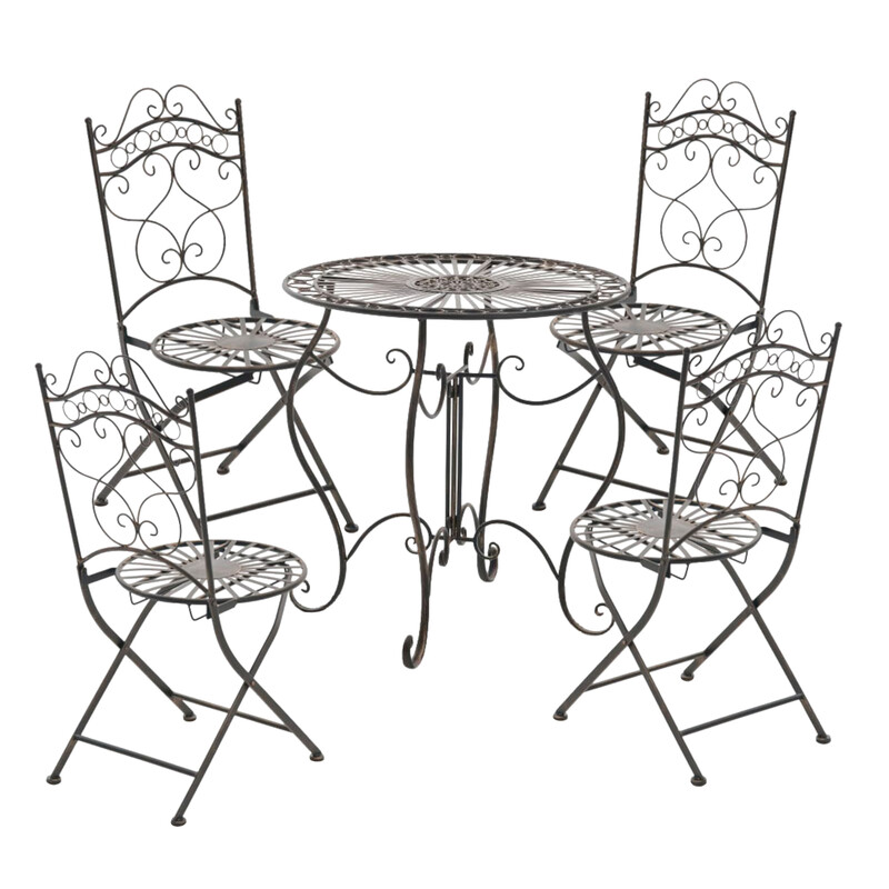 2 sammenklappelige jernhavestole med antikpatina og nostalgisk design