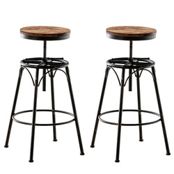 Industribarstol højdejusterbart træ sæde firebenet metalramme stilful