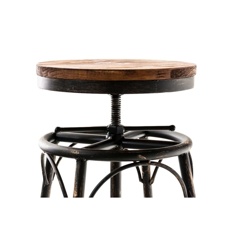 Industribarstol højdejusterbart træ sæde firebenet metalramme stilful