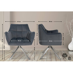 Elegant fløjlet spisestol med drejeligt sæde og rustfri stålrække