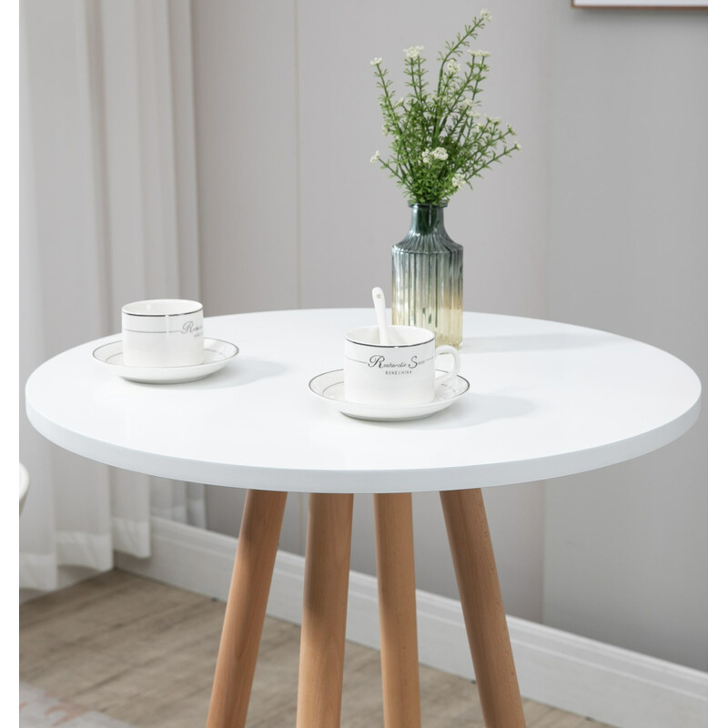 Rund skandinavisk ståbord i fyrretræ med sort eller hvid MDF-plade