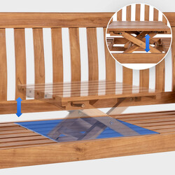 Elegant teaktræ havebænk med sammenklappeligt bord rygstøtte og armlæn