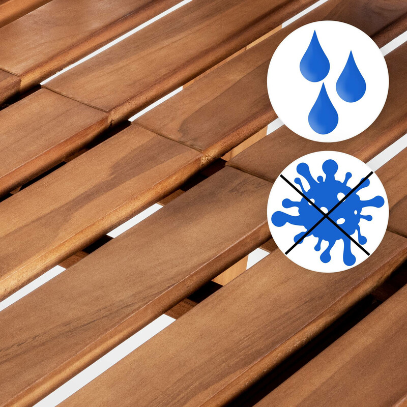 Elegant teaktræbænk med integreret bord til udendørs brug