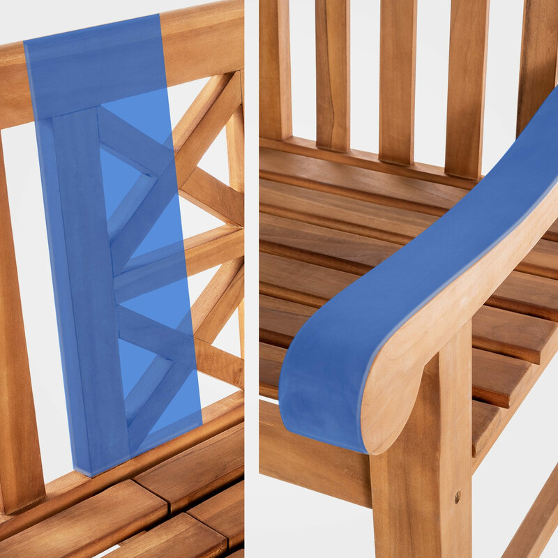 Elegant teaktræbænk med integreret bord til udendørs brug