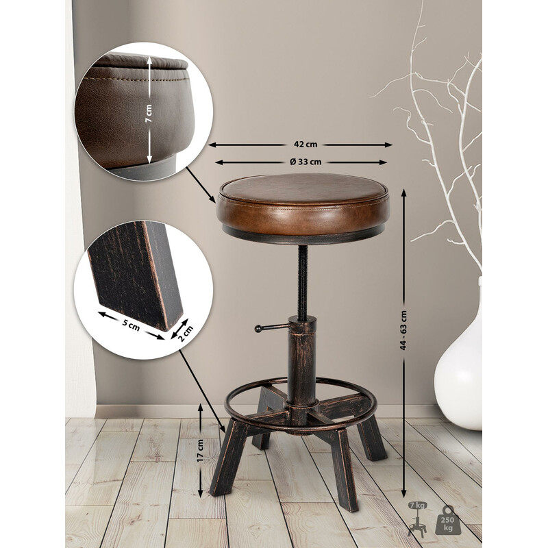 Justerbar industriel barstol med polstret sæde fodstøtte og 250 kg belastning