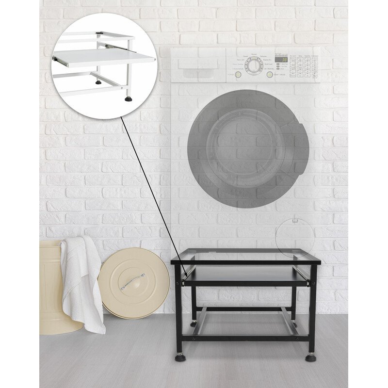 Forhøjet stand til vaskemaskine og husholdningsapparater med opbevaringsrum og højdejustering