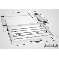 Sebastian pladsbesparende vaskemaskine-tilslutningsramme med udtrækkelig vasketøjsholder og spændebånd