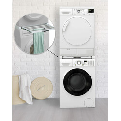 Sebastian pladsbesparende vaskemaskine-tilslutningsramme med udtrækkelig vasketøjsholder og spændebånd