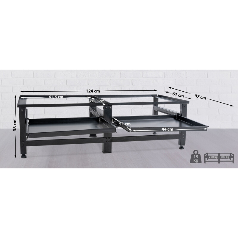 Tampa dobbelt vaskemaskineplatform metal justerbar med skuffe 400 kg