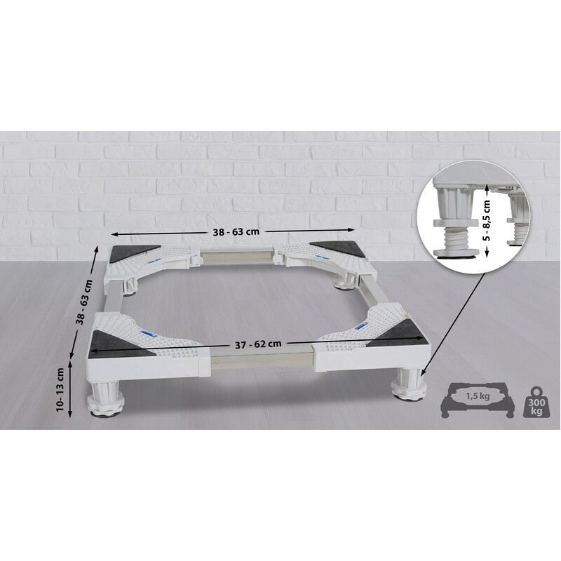 Justerbart vaskemaskineunderlag 300 kg med vandvater og højdejustering