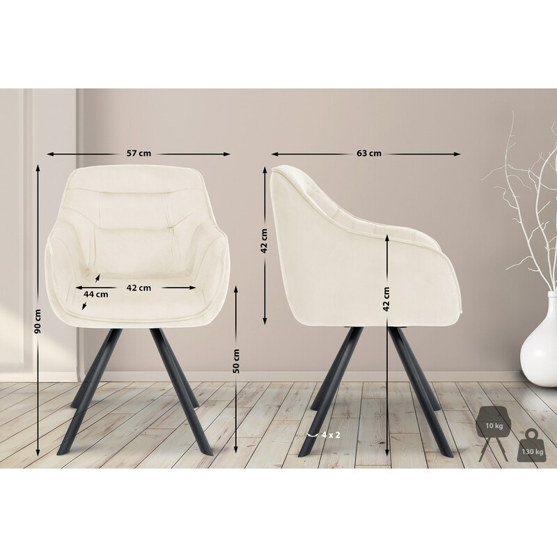 Ergonomisk moderne spisebordsstol med fløjl eller stofbetræk metalramme drejelig