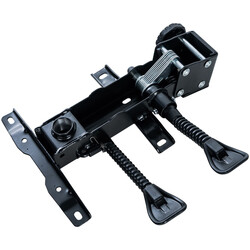 Justerbar sædefastgørelse til kontorstol med to håndtag og låsbart ryglæn