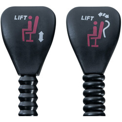 Justerbar sædefastgørelse til kontorstol med to håndtag og låsbart ryglæn