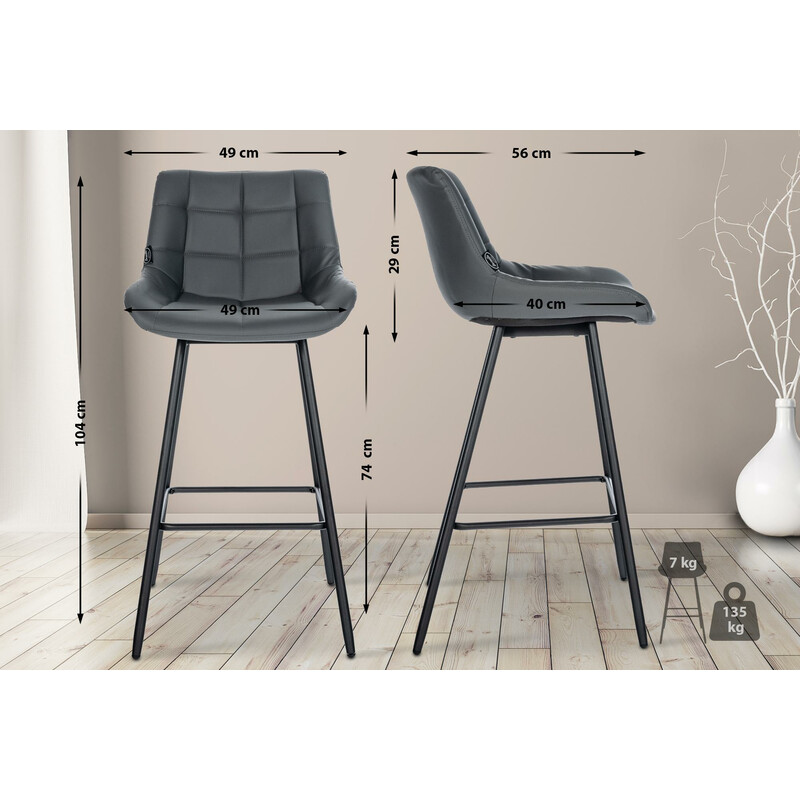 Weston elegant barstol med ribbet sammet eller kunstlæder firebenet metalstel