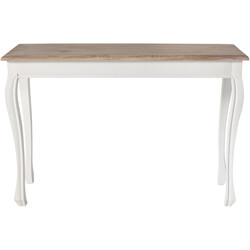 Stilfuldt genanvendt fyrretræ konsolbord med buede ben