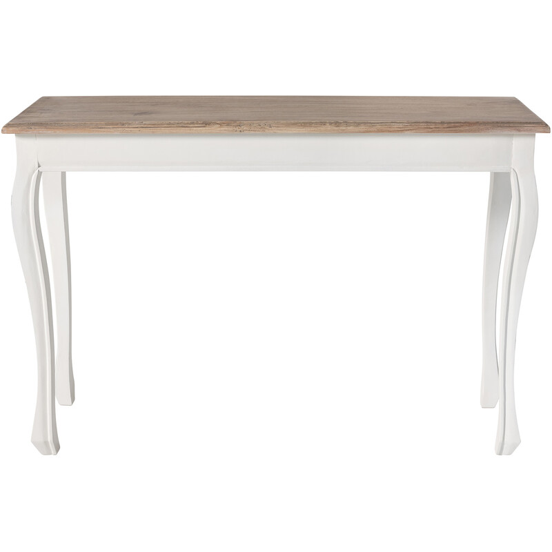 Stilfuldt genanvendt fyrretræ konsolbord med buede ben