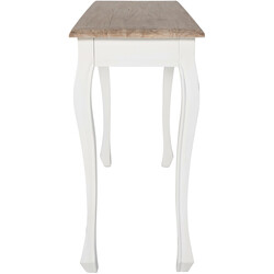 Stilfuldt genanvendt fyrretræ konsolbord med buede ben