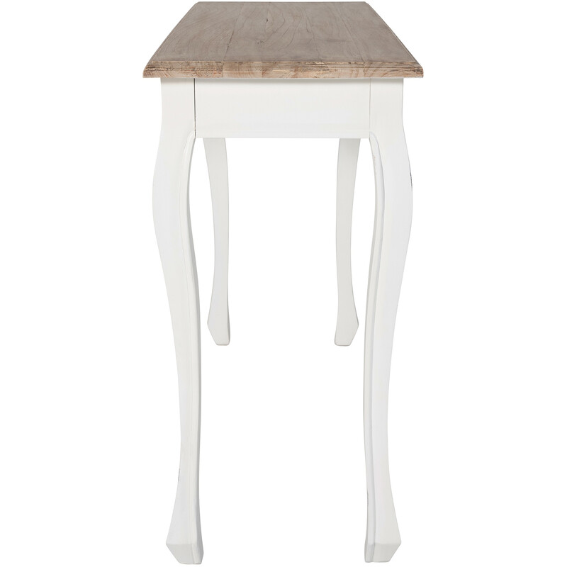 Stilfuldt genanvendt fyrretræ konsolbord med buede ben