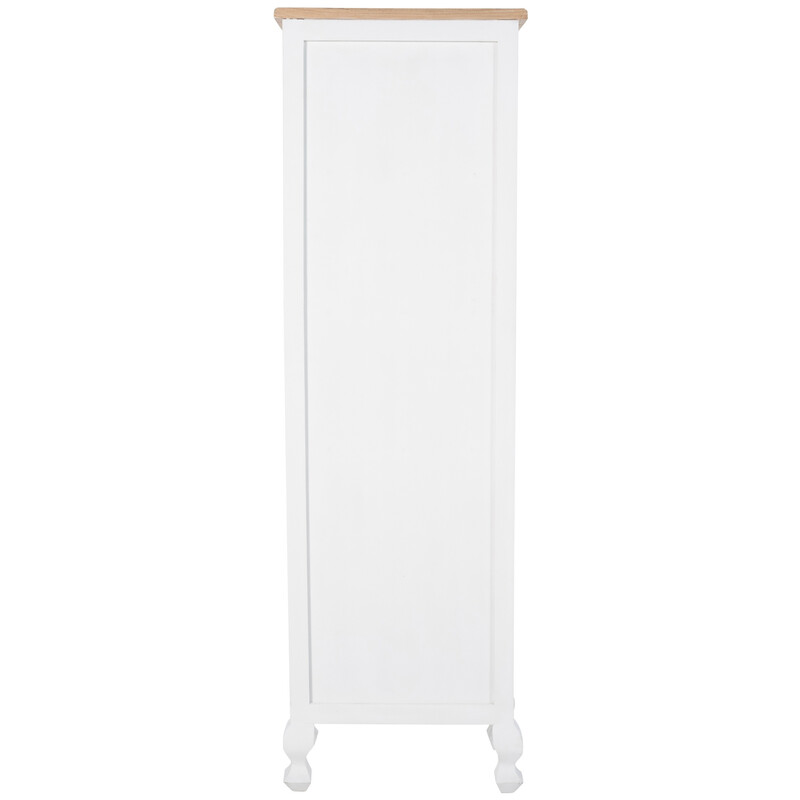 Hvid træbogreol med fire naturlige hylder og flad top