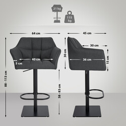 Damaso justerbar barstol med filtbetræk fodstøtte og rustfri stålramme
