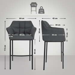 Damaso barstol med filtbetræk og fire ben