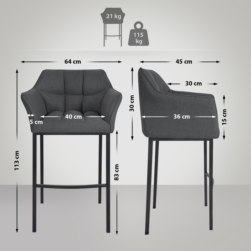 Damaso barstol med filtbetræk og fire ben