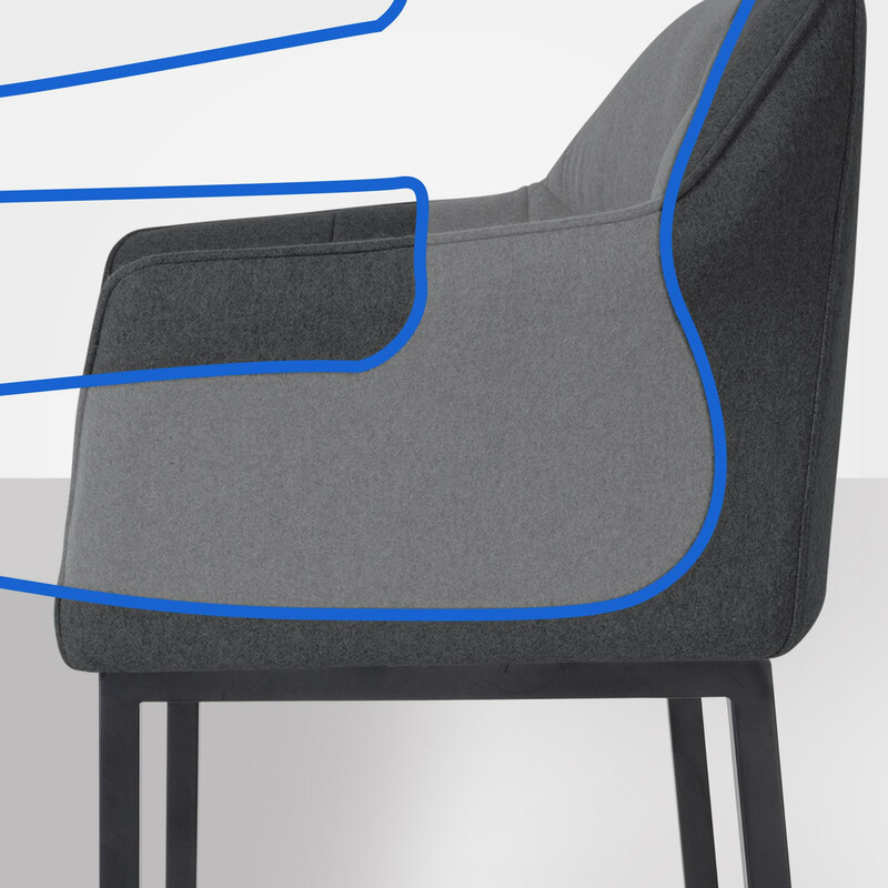 Damaso barstol med filtbetræk og fire ben